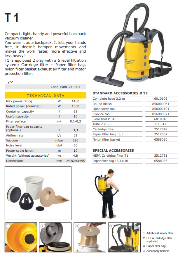 JOHNNY VAC BACK PACK VACUUM 12 A GHIBLI T1 JVT1