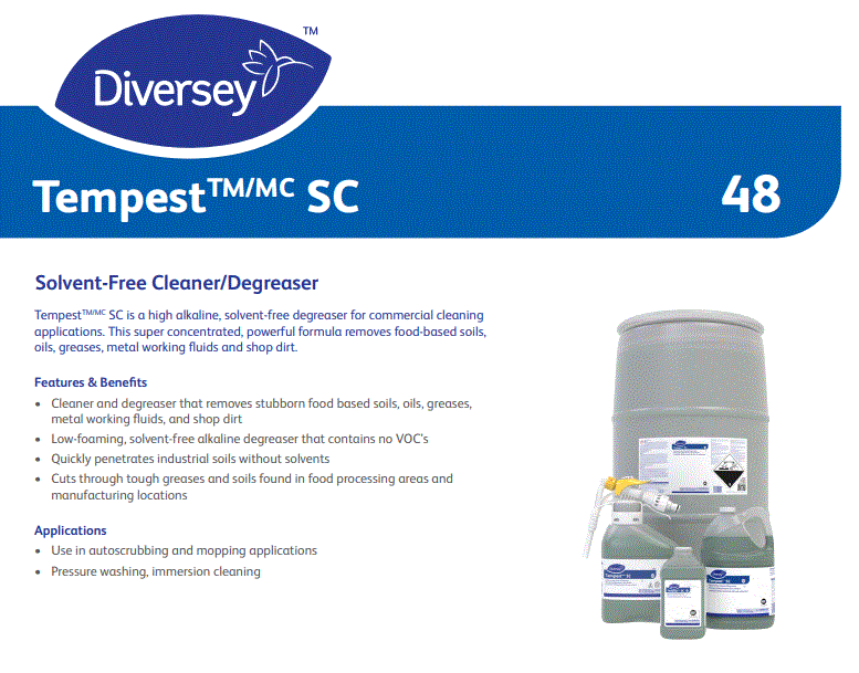 DEGREASER DIVERSEY TEMPEST SOLVENT FREE  DEREASER 4L