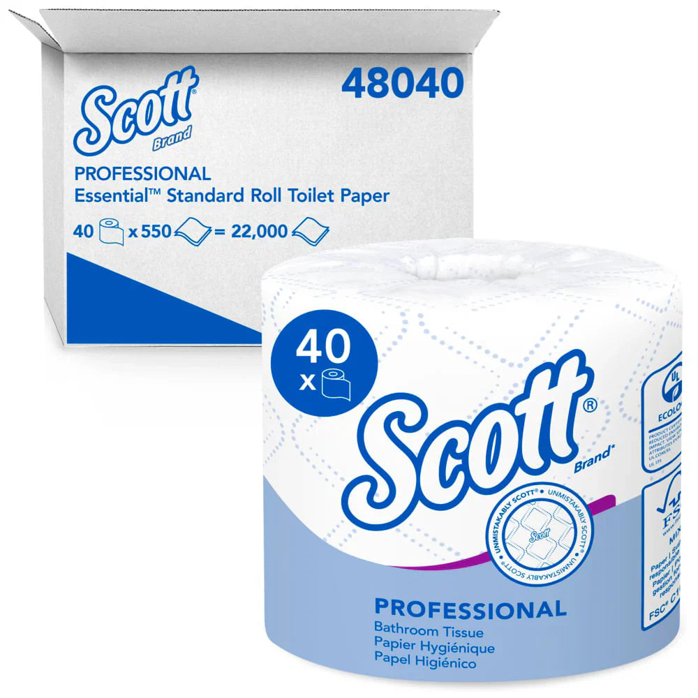 STANDARD ROLL TOILET PAPER SCOTT PROFFESIONAL 550 SHEETS X 40 ROLL 2-PLY 48040